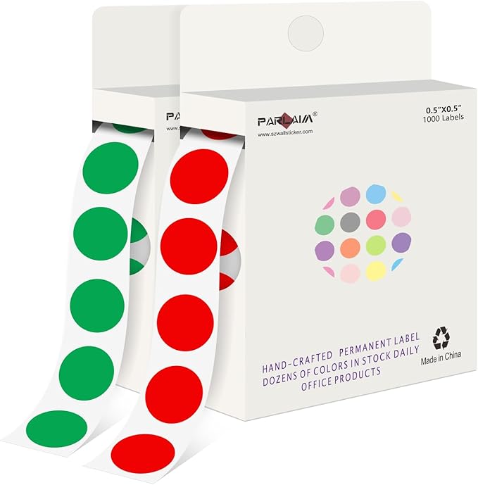 PARLAIM 1/2" Circle Dot Stickers 2 Rolls Pack 2000 Color Coded Labels for Home Commerce Business, Red + Green