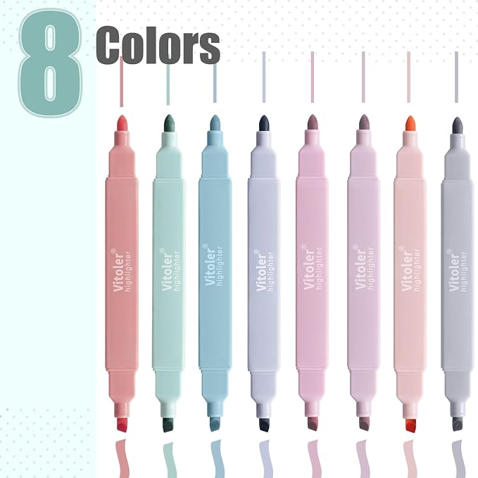 Vitoler 8pcs Aesthetic Highlighters, Chisel & Fine Tips Bible Highlighters | For teachers, For nurses, For women, For bibles, For markers, Aesthetic, For journaling, For office, For School Supplies