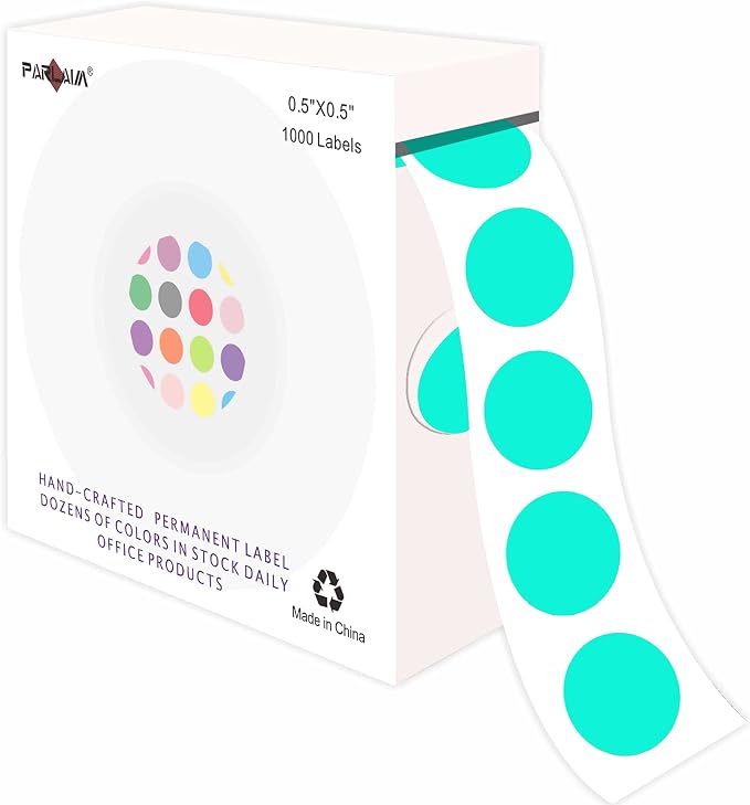PARLAIM 0.5 Inch Round Permanent Color-Code Dot Stickers,Circle Colorful Coding Label Sticker for Home Office Classroom(Aqua)