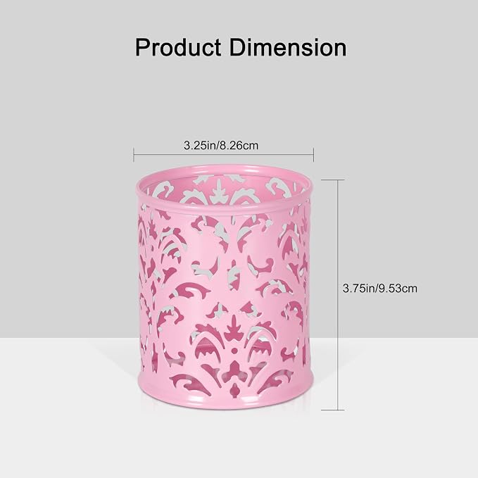 EasyPAG Pink Pen Holder for Desk, 2 Pack Round Pen Organizer, Brush Holder for Vanity, Metal Pencil Cup Organizer for Home, Office, Classroom, School