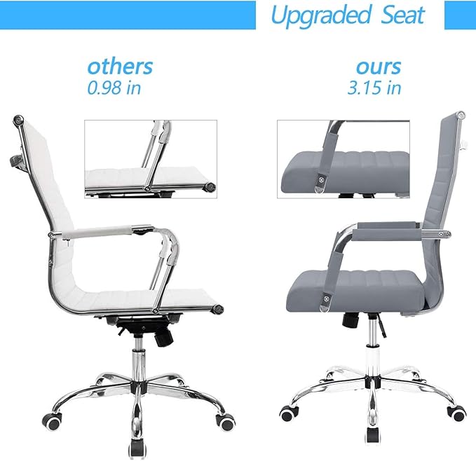 Furmax Ergonomic Office Desk Chair, Executive Ribbed Mid-Back PU Leather Conference Room Chair Adjustable Swivel Chair with Arms (1, Grey)