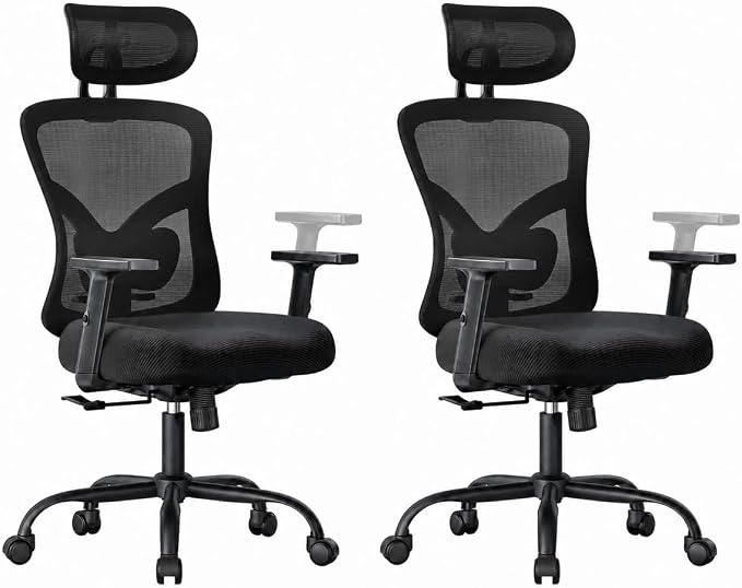 Marsail Ergonomic Office Chair Ergonomic Gaming Chair with Lumbar Support, 2D Headrest, Adjustable Armrests, Contoured Seat Cushion, Computer Desk Chair with Wheels for Home and Office, Pack of 2