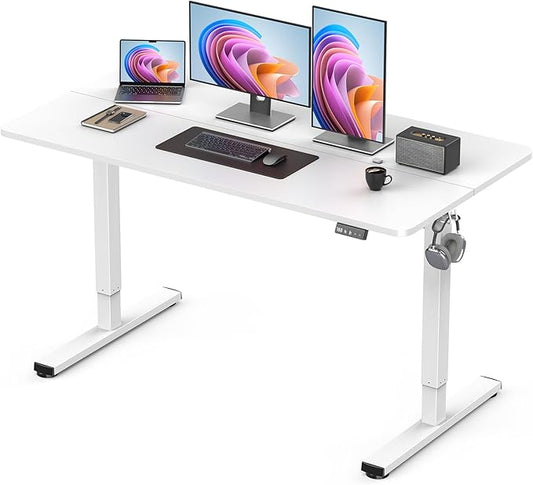 Electric Standing Desk, Large Height Adjustable Stand up Desk, 48 x 24 Inches Sit Stand Home Office Desk, with Splice Board, White Frame/White Top