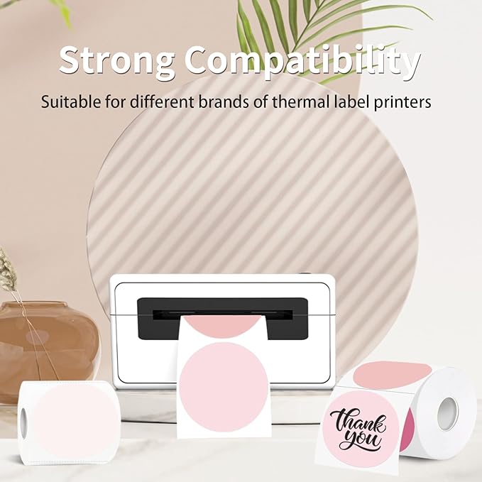 3 Inch Thermal Label,Pink Round Thermal Printer Label,Waterproof Thermal Stickers for DIY Logo Design,Name Tag,Thanks Card 300 Labels/Roll (Pink)