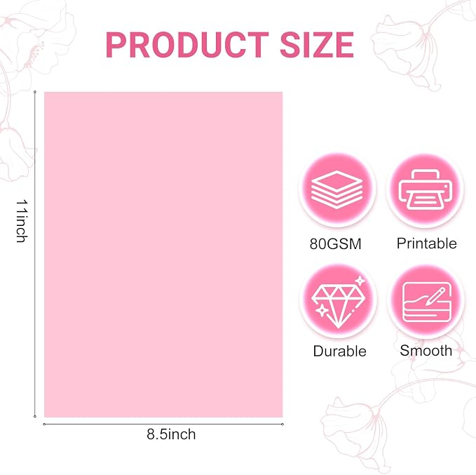 8.5x11 Inches Colored Copy Paper, 600-Sheets Pastel Pink Printer Paper | Bulk Pink Copy Paper for Office & School, Premium 80GSM Thick Color Paper Great for Printing, Arts & Crafts, School Projects
