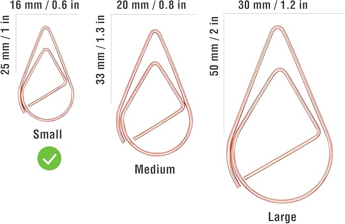 DEEDYGO 250 Pieces Rose Gold Cute Paper Clips Drop-Shaped (Teardrop) Stainless Steel Paper Clips for Office School Supplies Wedding Invitations Scrapbooking Bookmarks Kids Women Planners (1 inch)