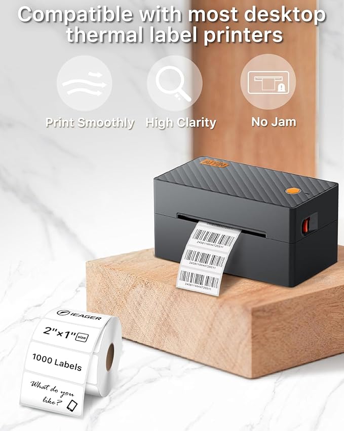 iEager 2x1 Inch Thermal Labels, White Rectangle Thermal Printer Stickers, Durable Shipping Label Printer Sticker for Barcode, Name, Address, 1000 Labels/Roll