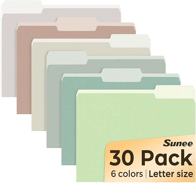 SUNEE File Folders, 30 Pack Manilla Folders 8.5 x 11, Colored File Folders Home Office School Supplies for Documents Files Paper, 6 Morandi Colors