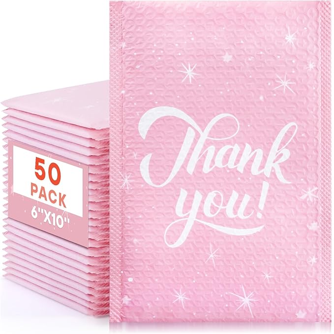 50 Pack Bubble Mailers 6x10 Inch,Self Sealing Adhesive Padded Envelopes,Waterproof Cute Bubble Mailers,Cushioning Shipping Envelopes for Packaging, Mailing, Gifts, Small Business