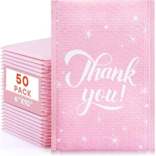 50 Pack Bubble Mailers 6x10 Inch,Self Sealing Adhesive Padded Envelopes,Waterproof Cute Bubble Mailers,Cushioning Shipping Envelopes for Packaging, Mailing, Gifts, Small Business