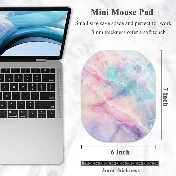 Small Mouse Pad 6 x 7 Inch, Oval Mini Mouse Pad with Non-Slip Rubber Base, Waterproof Compact Mouse Mat for Laptop Computer Wireless Mouse Keyboard Tray Home Office Travel, Purple Marble