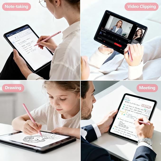 Stylus Pen for iPad 6th-11th Generation-2X Fast Charge Active Pencil Compatible with 2018-2026 Apple iPad Pro 11"/12.9"/M4, iPad Air 3/4/5/M2/M3/M4,iPad mini 5/6/7 Gen-Pink | Tilt Sensitivity, USB-C Charge, Compatible with 2018-2026 Apple Pencil iPad P...