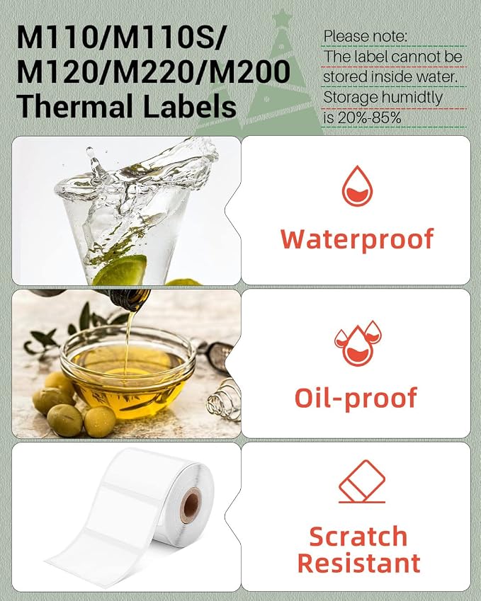 Phomemo Labels 3 Rolls, 1.57"x1.18", for M110/M100/M220/M108, 960 PCS | Square 40×30mm Name Thermal Stickers for Kids & School, 3 Rolls, for Barcode, Logo, Business, Home, Peptide Vial, White