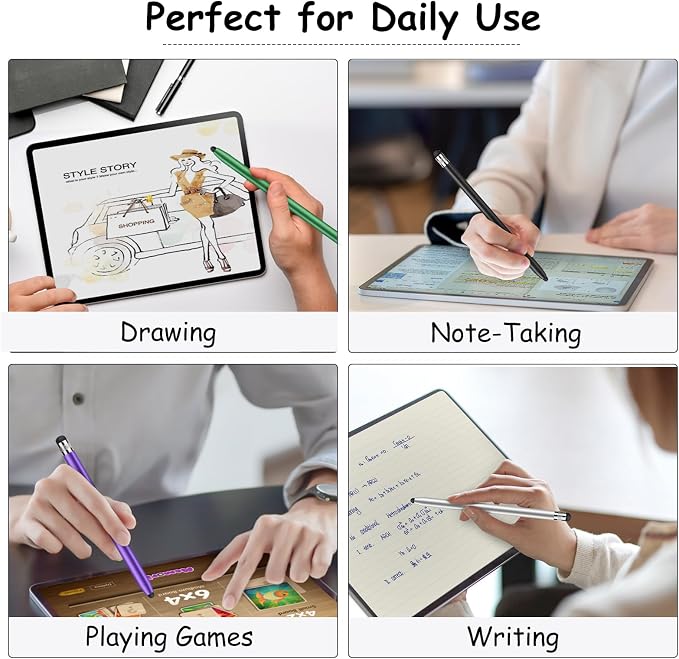 DIGIROOT 4 PCS Universal Stylus, 2-in-1 Stylus Pen for Touchscreen | Metal Barrel, High Sensitivity & Precision, Stylist Pens for All Touch Screens-iPad/iPhone/Samsung/Switch/Android