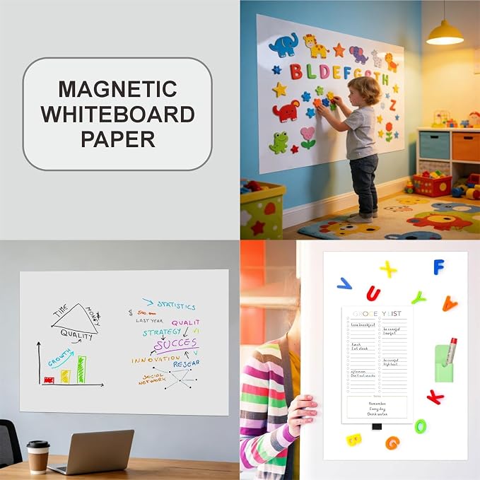 Whiteboard Adhesive Contact Paper, 95×48" in Magnetic Whiteboard Roll, Dry Erase Board for Wall. Ideal for Schools, Offices, and Homes. Includes Markers and Dry-Erase Board.
