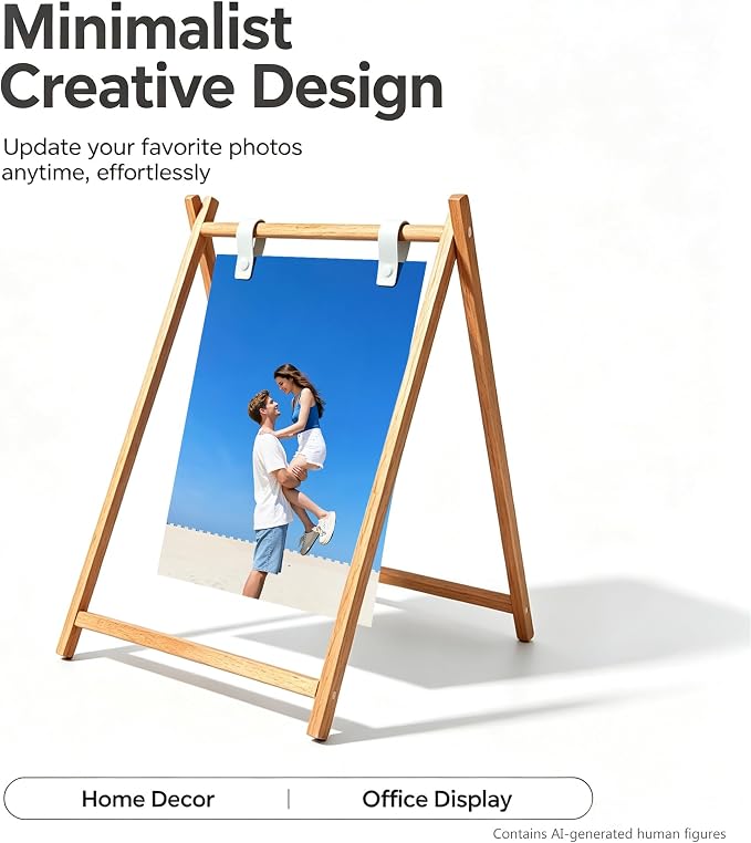 Natural Wood A-Frame Photo Frame set, Freestanding Stand for 4x6 5x7 Photos | Creative Minimalist Wooden Tabletop Photo Holder Set, Picture Stand for Family Photos, Desk, Office, Home & Bedroom Decor