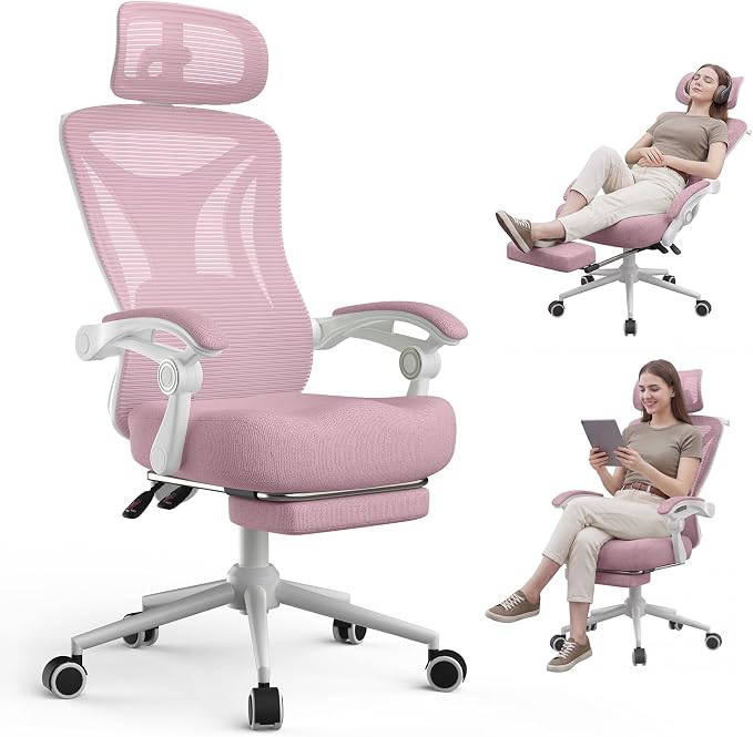 CYKOV Ergonomic Office Chair, Reclining, Footrest, Adjustable Lumbar, 350LB | 4-Way Headrest (4.72" + 60°), 2-Way Lumbar (2" + 1.18"), 90-135° Recline, Breathable Mesh, Gaming & Office, 5-Year Warranty
