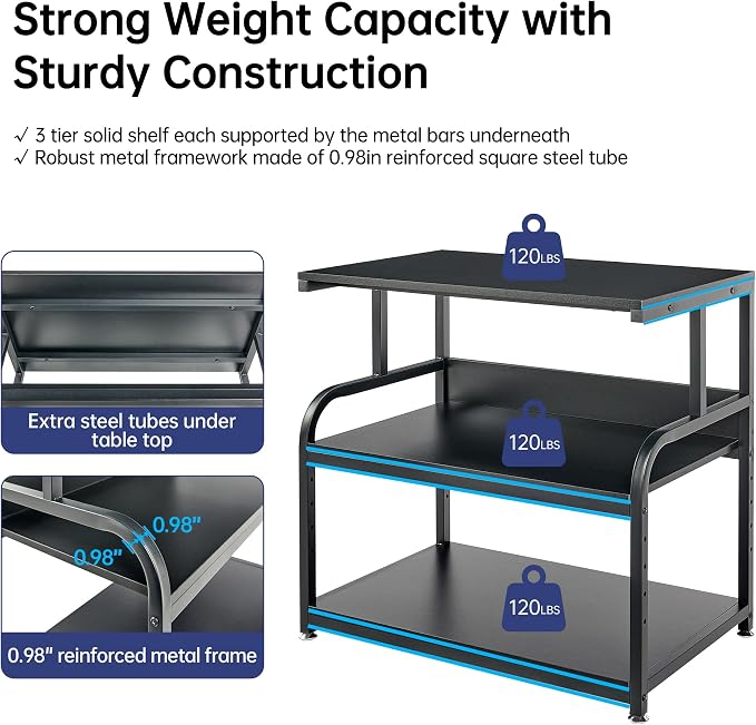 Fannova 32.3"x18.9" Extra Large Printer Stand with Adjustable Storage Shelf | 3 Tier Wide Printer Table for Multiple Printers, Heavy Duty Printer Cart with Industrial Wheels, Home Office Furniture, Black