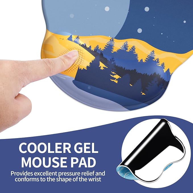 Mouse Pad with Wrist Rest, Comfortable Computer Mousepad with Gel Wrist Support Smooth Surface and Non-Slip PU Base for Pain Relief, Laptop, Office & Home (Moon Night)