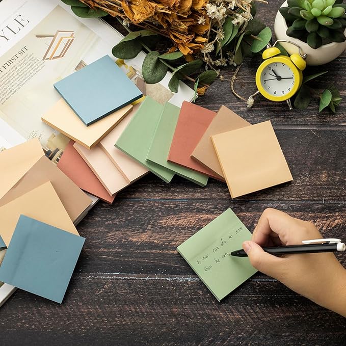 (24 Pads) Sticky Notes 3x3 inch, Self-Stick Pads Vintage Colors Sticky Note, Recyclable, Easy to Post for Home, Office, Notebook