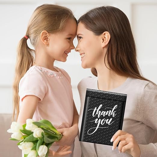 Fuxury Bubble Mailers 5x8.6" 50 Pack Black Waterproof Padded Envelopes Usable Size 5x7" Self Seal Bubble Envelopes Padded Mailers Shipping Bags for Mailing Jewelry Makeup Small Business