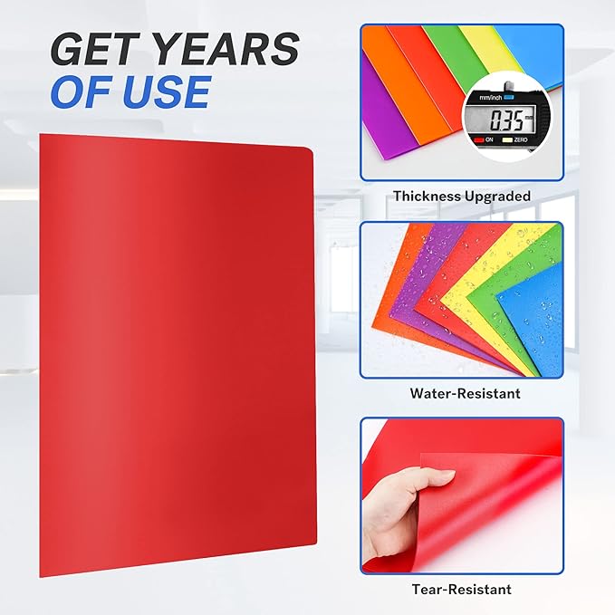 Sooez 3 Pack 2-Pocket Folders With Labels, Heavy Duty Plastic With Business Card Slot, Letter Size Poly File for Documents, Colored School
