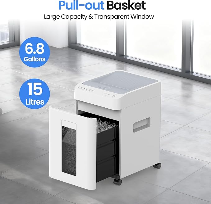 110 Sheets Micro Cut Paper Shredder Auto/Manual Feed Shredder P-4 Security Level for Home Office & Commercial Use 6.8 Gallons Bin with Casters