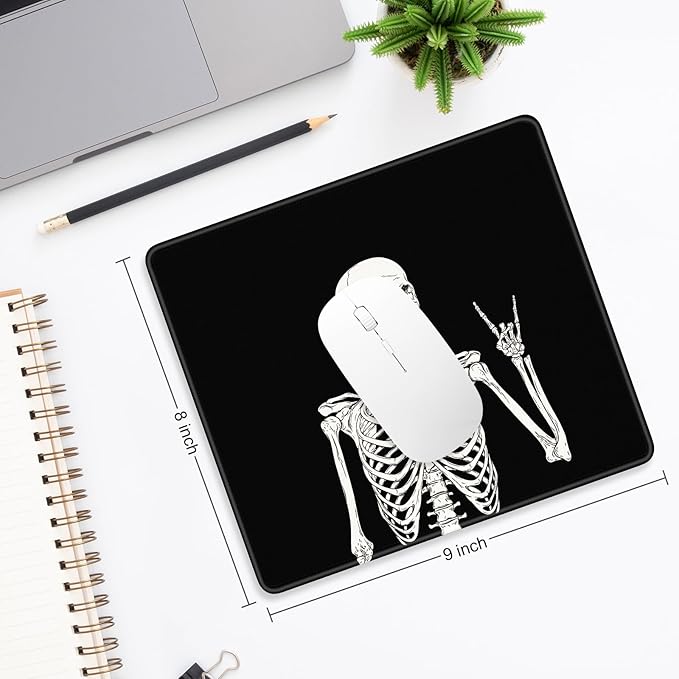 Mouse Pad, Minimalism Marble Style Computer Pad, Anti-Slip Rubber Mouse Mat with Stitched Edges for Gaming, Office, Laptop, PC, Women, 9" x 8" Thick 3 mm, Black Skull