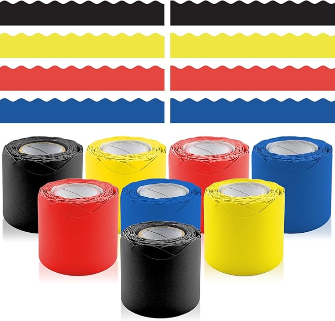 8 Rolls 262.4 Ft Bright Bulletin Board Borders Set - Decorations for Office, School Classroom Decor, Teachers & Home DIY - Posters & Birthday Parties - Board Trim （Classic Color）
