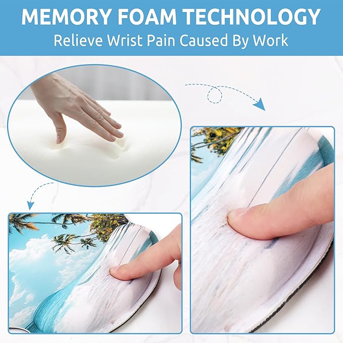 Ergonomic Mouse Pad with Wrist Rest, Small Mousepad with Non-Slip Rubber Base and Smooth Surface, Beach Mouse Pads for Desk, Office Desk Accessories