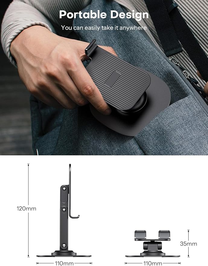 OMOTON Cell Phone Stand for Desk, 2 Pack Adjustable Foldable Phone Holder, 360 Swivel Mobile Stand Fit for iPhone 17 16 15 14 13 Pro Max and All Smart Phones, Black & Black