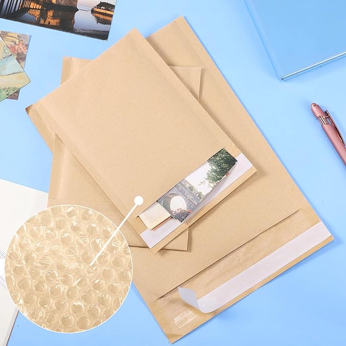 100 Pcs Kraft Bubble Mailers 3 Size Padded Envelopes Kraft Poly Mailers Bubble Lined Shipping Envelopes Mail Shipping Bags for CDs Book Business Supplies (Natural)