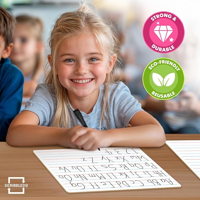 Scribbledo 10 Pack Small Lined Dry Erase Boards, 9x12 Double Sided | Easy to Clean Classroom Set, Portable and Lightweight, Bulk Homeschool Teacher Supply, Budget Friendly, Handwriting Practice