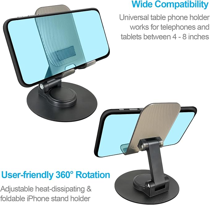 POQOD Foldable Cell Phone Stand for Desk, Fully Adjustable Phone Holder for Desk Compatible with iPhone 16 15 14 13 12, Nintendo Switch, All Phones, (Black)