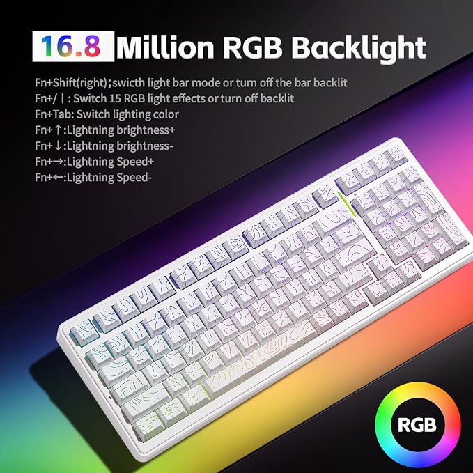 Aula F99 Creamy Keyboard Wireless Mechanical Custom Gaming Keyboards | 96% Computer Keyboard,Hot Swappable RGB Backlit Keyboards,Full Size Topographic Side-printed Keycaps,LEOBOG Switch