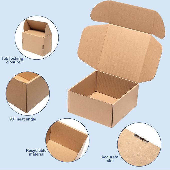 Wowxyz 8x8x4" Shipping Boxes 30 Pack Brown Corrugated Cardboard Mailer Box | Kraft Medium Literature Mailer Packaging Supplies, Mailing Boxes for Small Business