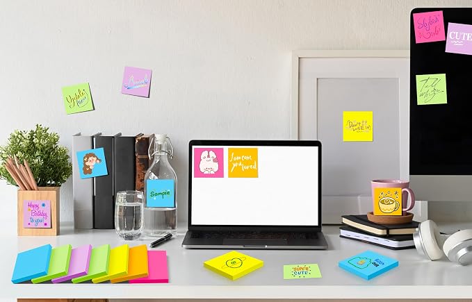 48 Pads Sticky Notes 3x3 in, 42 Sheets/Pad, 2016 Sheets Total - Super Sticky, Bright Colors, Sturdy Recyclable Paper Box, Shareable Bulk Pack for Office, School & Home