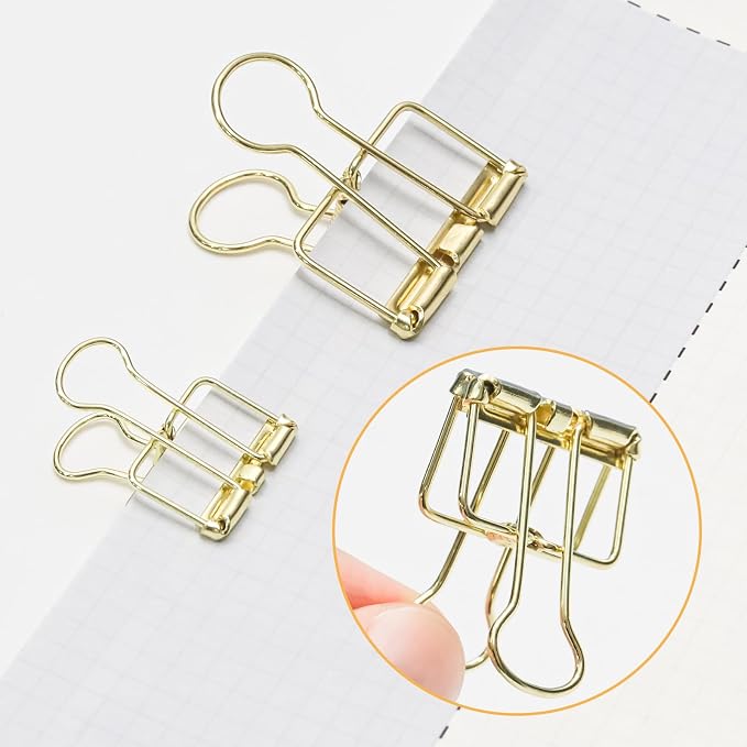 20 Pcs Hollow Out Long Tail Wire Binder Clips, 10 Medium + 10 Small | Gold, Assorted Sizes, Hollow Binder Clamps, Paper Binder Clips for Office School Supplies