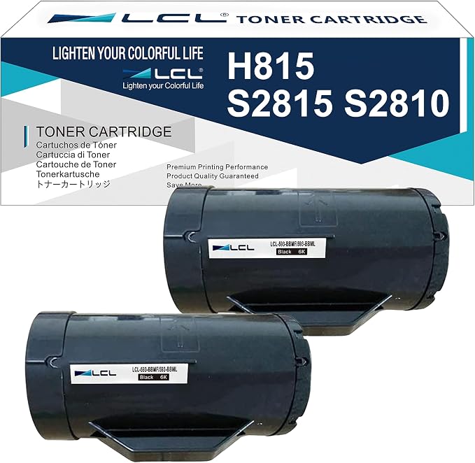 LCL Compatible Toner Cartridge Replacement for Dell H815 H815dw S2815dn S2810dn 593-BBMF 593-BBML 6000 Pages (2-Pack Black)