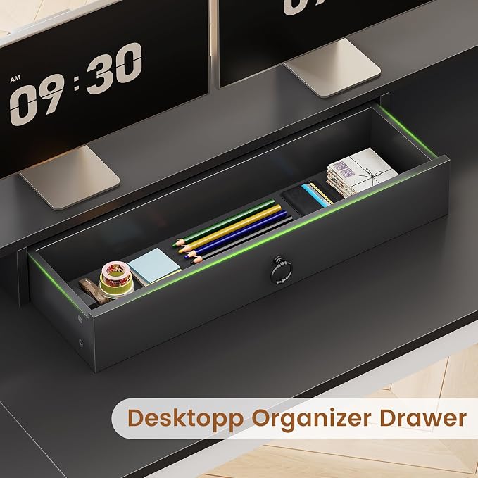 SEDETA Farmhouse 63" L Shaped Desk with Drawers and Storage Cabinet | Office Desk with File Drawers, Wood Corner Computer Desk with Storage, Home Office Desk with Monitor Stand,Black and White