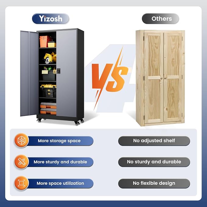 Metal Garage Storage Cabinet with Locking Doors and Adjustable Shelves,- 75" Rolling Steel Tool Cabinet for Home Office,Garage,Warehouse