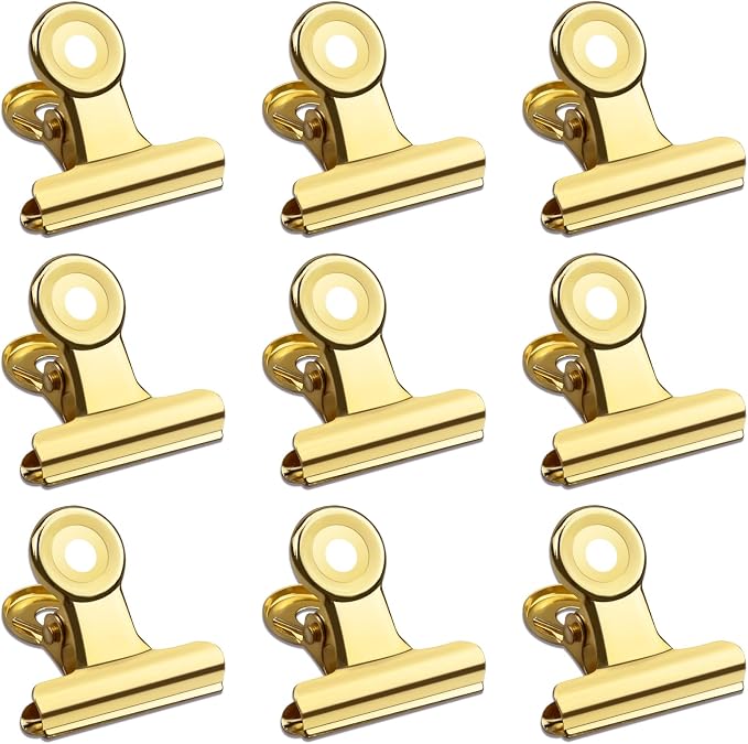 30 Pack Small Bull Clips 1.22 Inch Mini Metal Hinge Clips Binder Paper Hinge Clip for Office, Home, School, Shops, Gold, 31mm