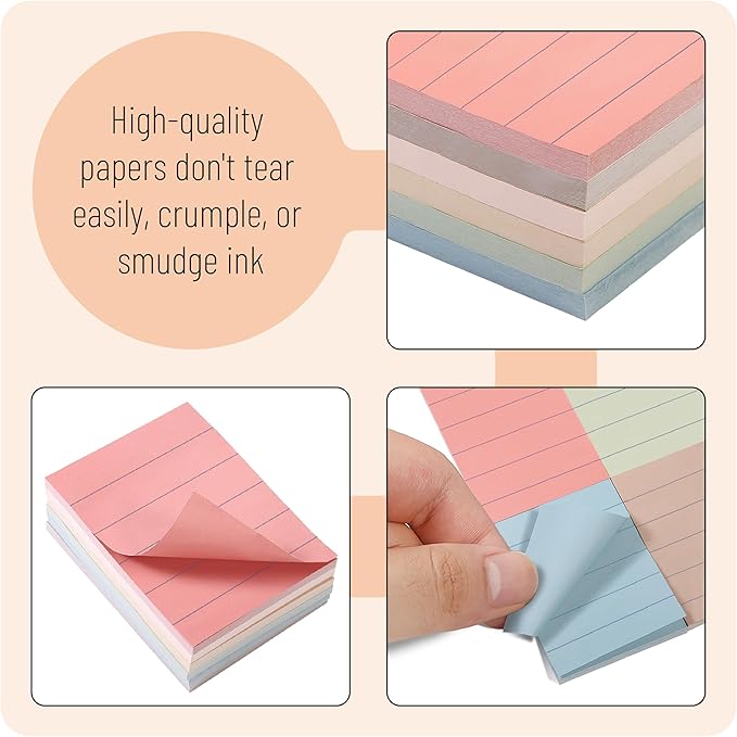 Mr. Pen- Lined Sticky Notes, 1.5"x 2", 6 Pads, 60 Sheets/Pad, Vintage Colors, Small Sticky Notes with Lines, Sticky Note Pads, Mr Pen Sticky Notes Small, Stocky Notes for Bible Journaling