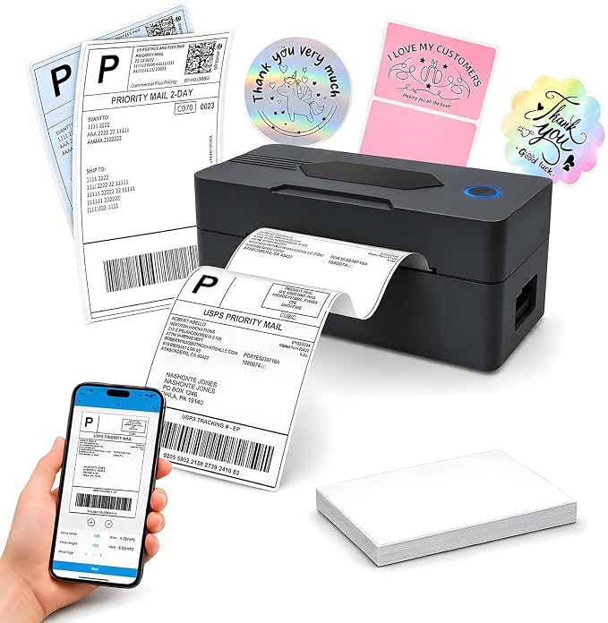 GBNONPLN Bluetooth Thermal Shipping Label Printer, 4x6, Matte Black | Wireless, For Small Business, Compatible with Android, iPhone, Windows & Mac, Widely Used for Amazon, Etsy