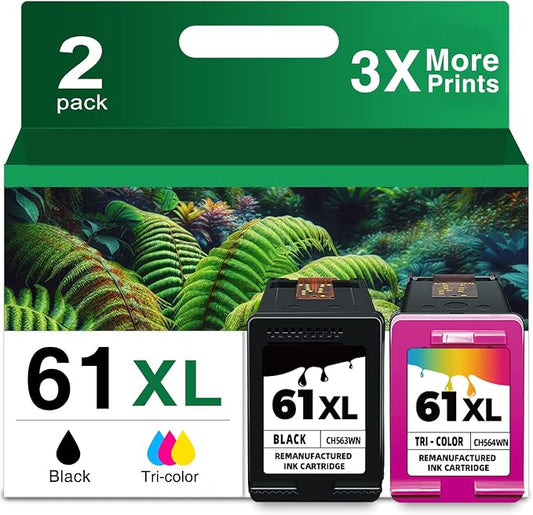61XL Ink Cartridge Black and Color Combo Pack Replacement for HP Ink 61 XL | HP61 HP61XL High Yield & Vivid Color for Envy 4500 5530 5535 4502 4501 OfficeJet 4630 4635 Desjet 2540 2542 1000 Printer