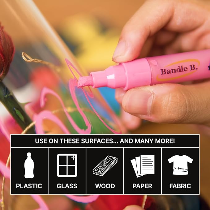 Bandle B. Acrylic Paint Markers – Set of 8 Paint Pens for Art, Fabric, Coloring, and Journaling–Quick-Drying, Waterproof, Non-Toxic, Reversible Chisel-Dot Tip