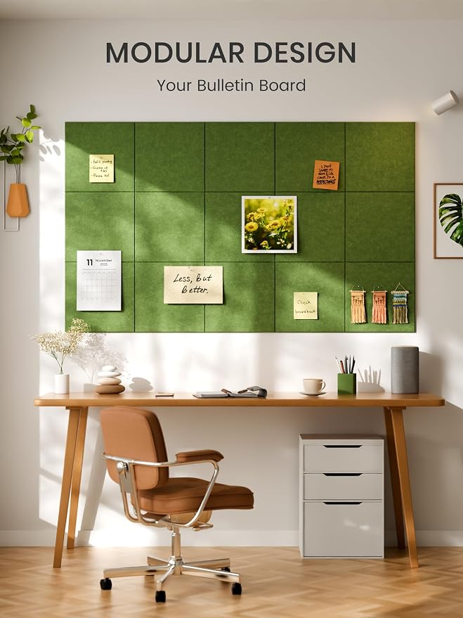 Bumusty 48" x 36" Large Cork Board Alternative, Kelly Green | 12-Pack Felt Bulletin Board Tiles, 60 Adhesive Tabs, 30 Pushpins, Home, Office, Classroom, Vision Board
