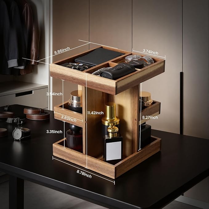 EXIN DECHEN Cologne Organizer for Men,Cologne Stand,3 Tier Wooden Perfume Shelf with Rotate,Desk Organizer,Gift for Dad From Wife,Husband Boyfriend Birthday Gift Ideas,Gifts for Men