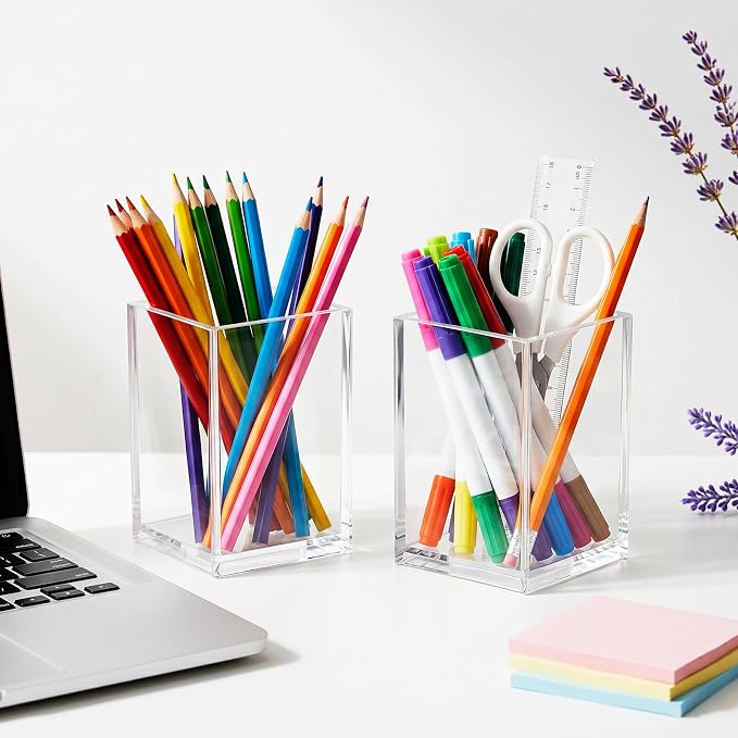 Acrylic Pen Holder 12 Pack, Clear Pencil Cup Desktop Organizer, Makeup Brush Holder, Acrylic Pencil Organizer for Desk Office School Supplies Storage