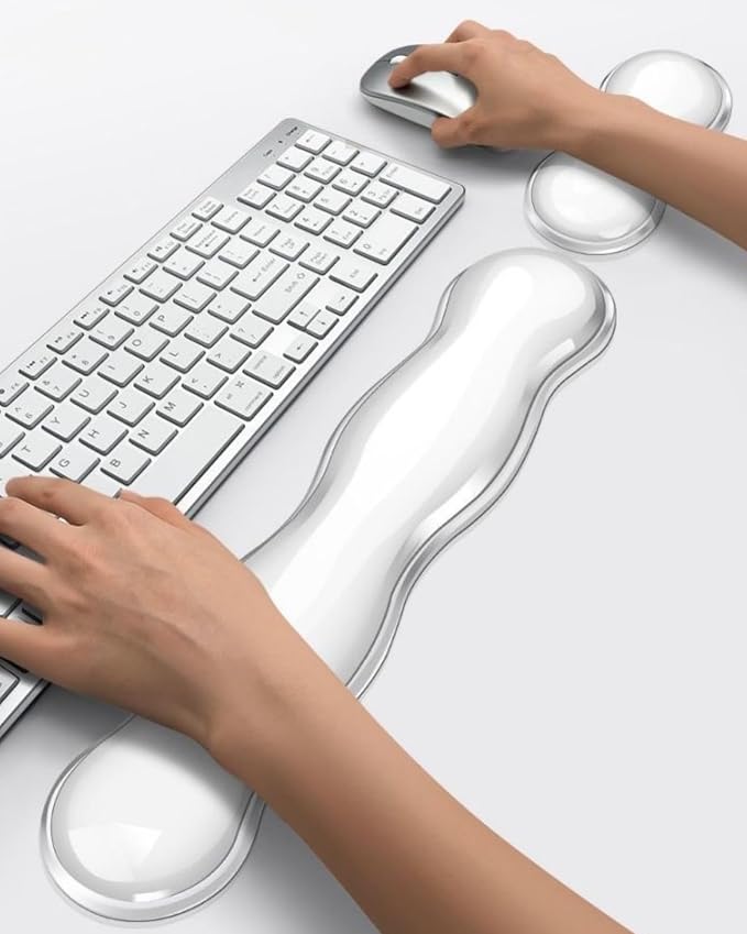 Mouse Pad with Wrist Rest, Soft Cloud Gel Keyboard Mouse Pad Set with Hand Wrist Support, Cute Non Slip Office Desk Accessories for Comfort/Pain Relief/Computer/Laptop (Clear Wave)